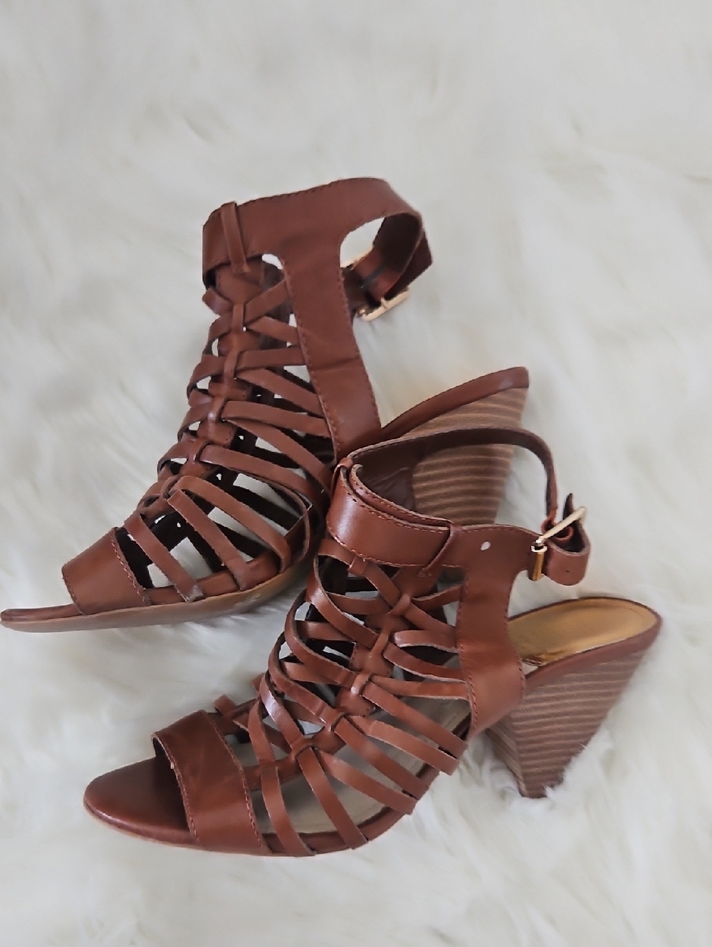 Vince Camuto Brown Strappy Woven Block Heel Sandals
